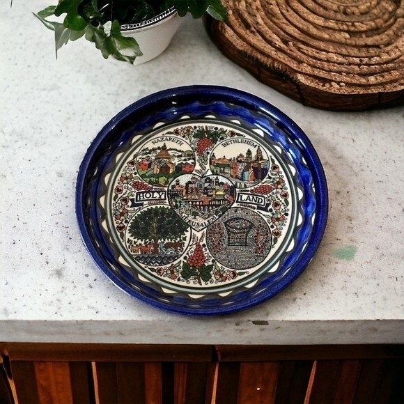 Unique Vintage Other - Holy Land Ceramic Serving Bowl 5.2" Hand Painted Israel Jerusalem Bethlehem NWOT